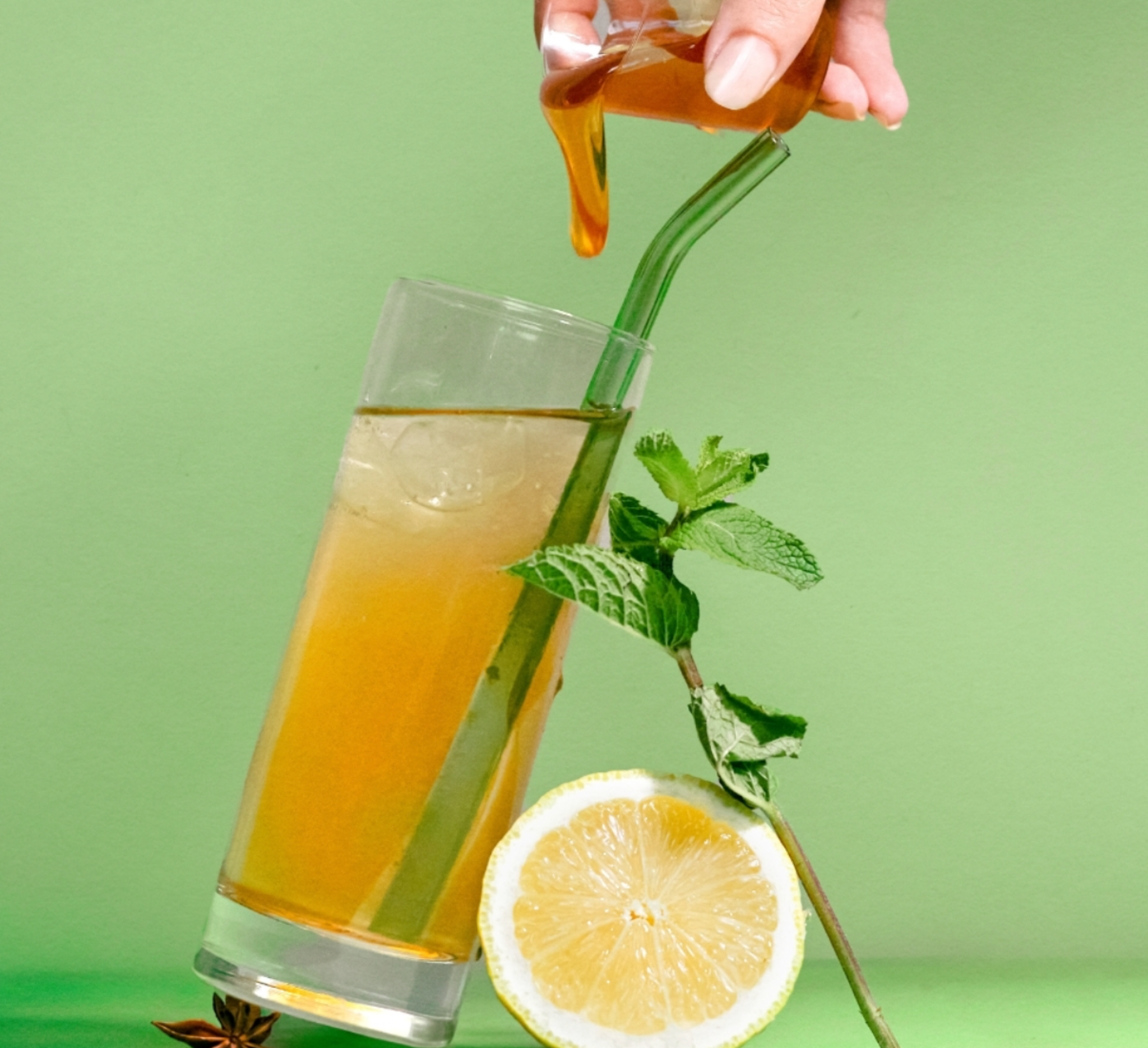 Lemon verbena tea with lemons and mint with a bit of thyme honey. Drink it warm or cold..