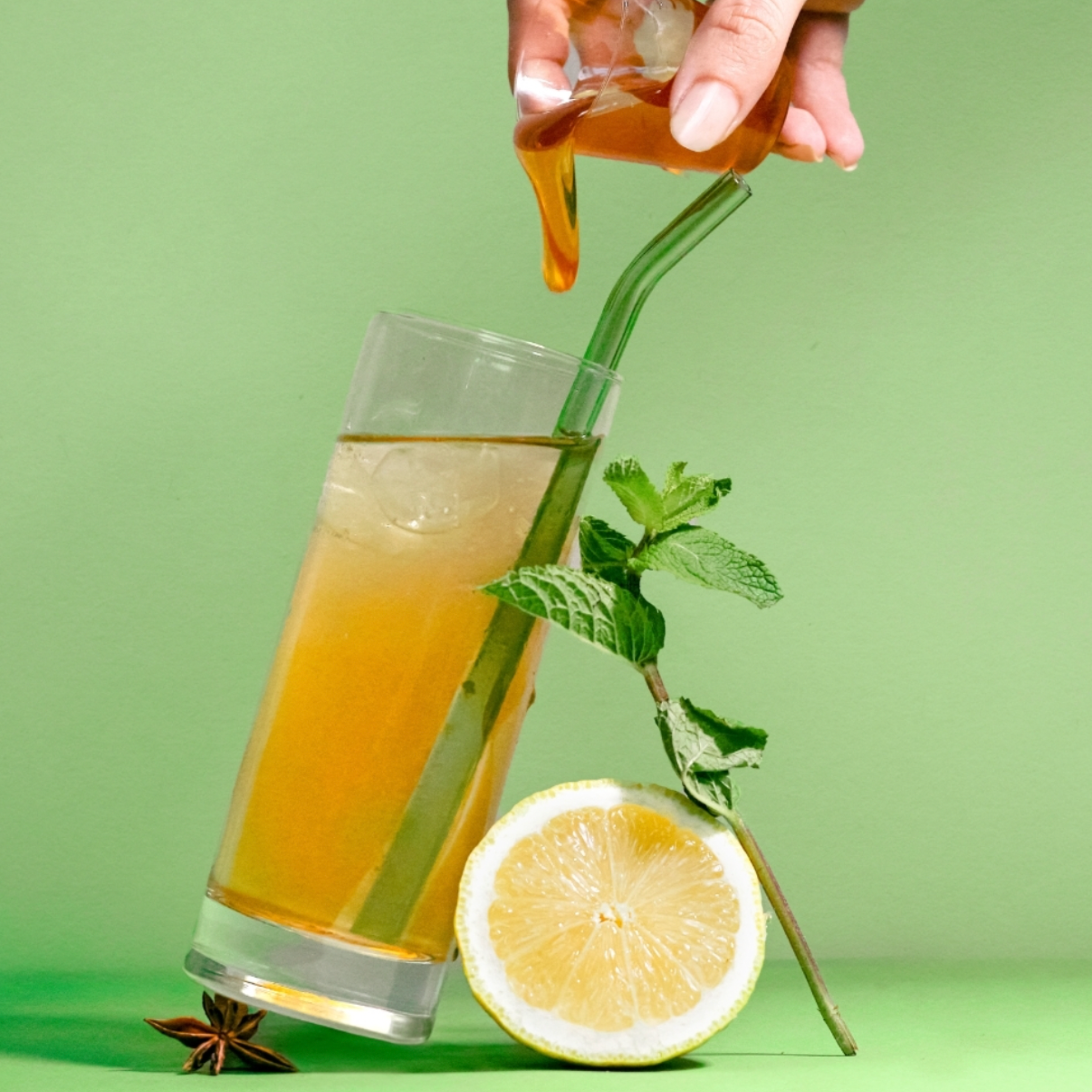 Lemon verbena tea with lemons and mint with a bit of thyme honey. Drink it warm or cold..