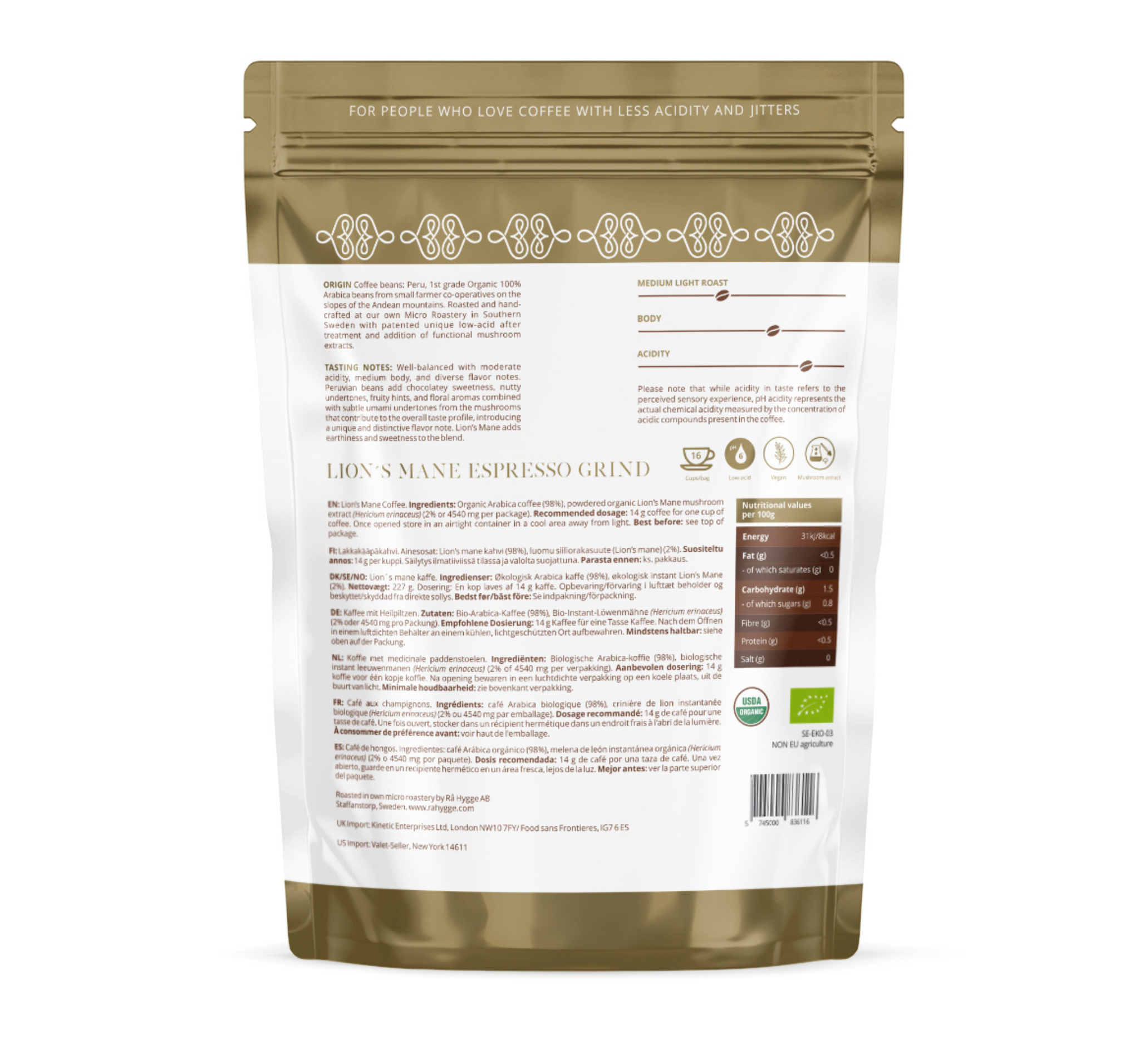 Organic Lion’s Mane mushroom coffee blend for focus and energy available at The Bio Foods.