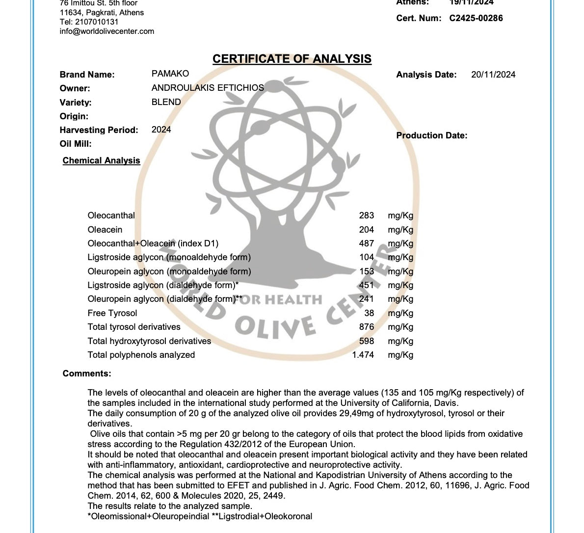 Organic EVOO test winner | Best Olive Oil 2024 | Pamako Blend Olive Oil | The Bio Foods
