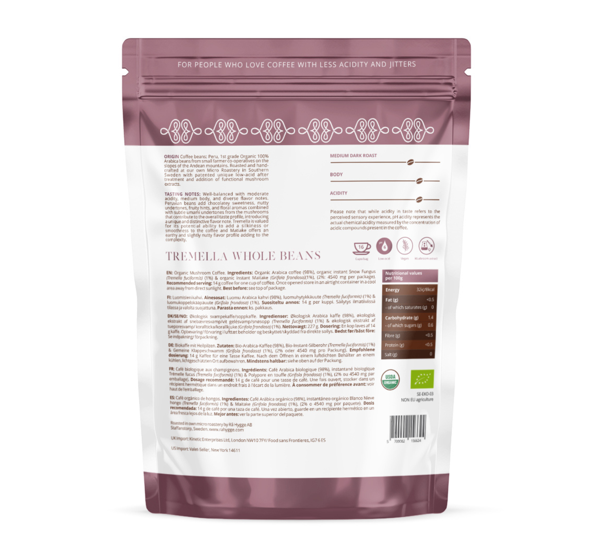 Organic Tremella coffee – natural wellness in every cup back side.
