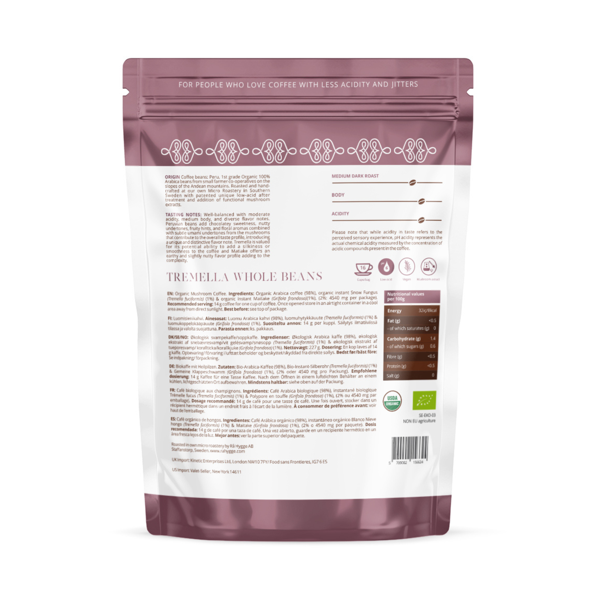 Organic Tremella coffee – natural wellness in every cup back side.