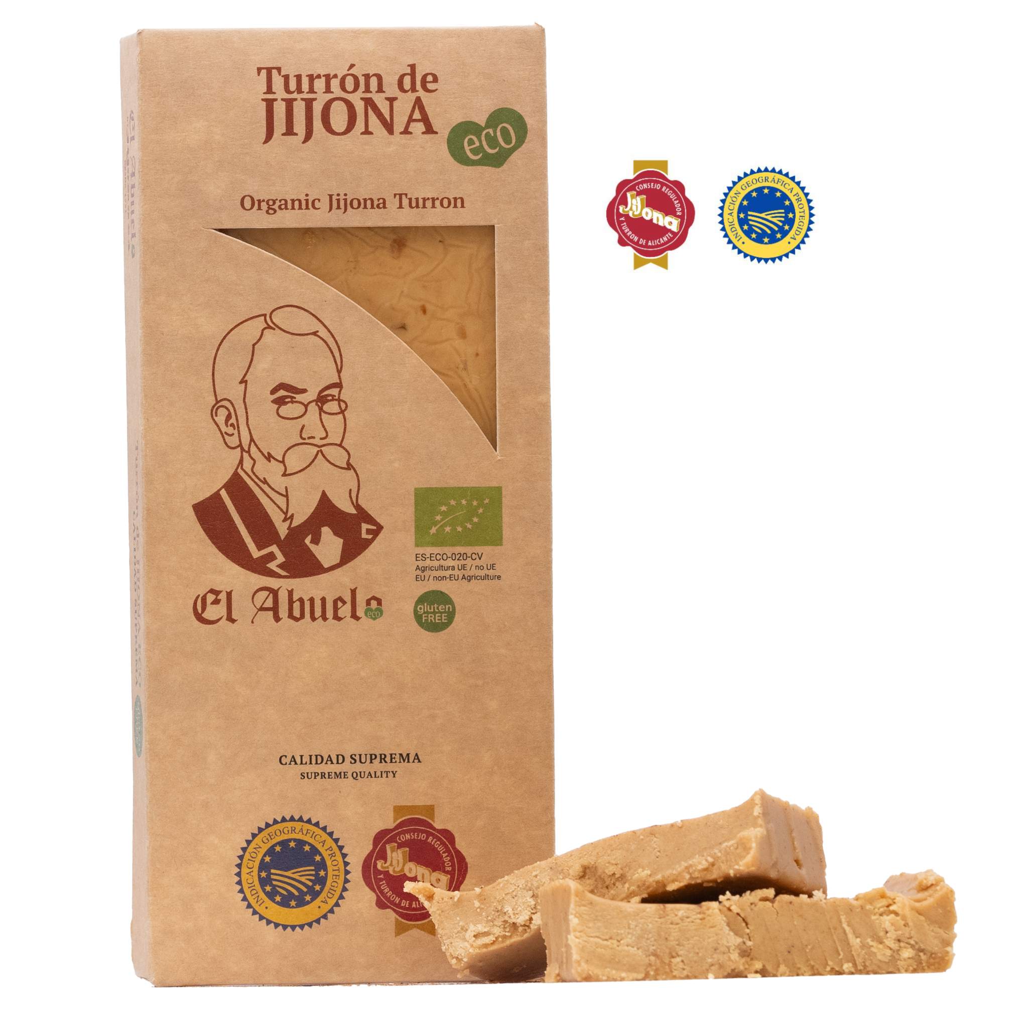 Authentic Spanish Turrón with almonds from Jijona, traditional certified organic nougat.