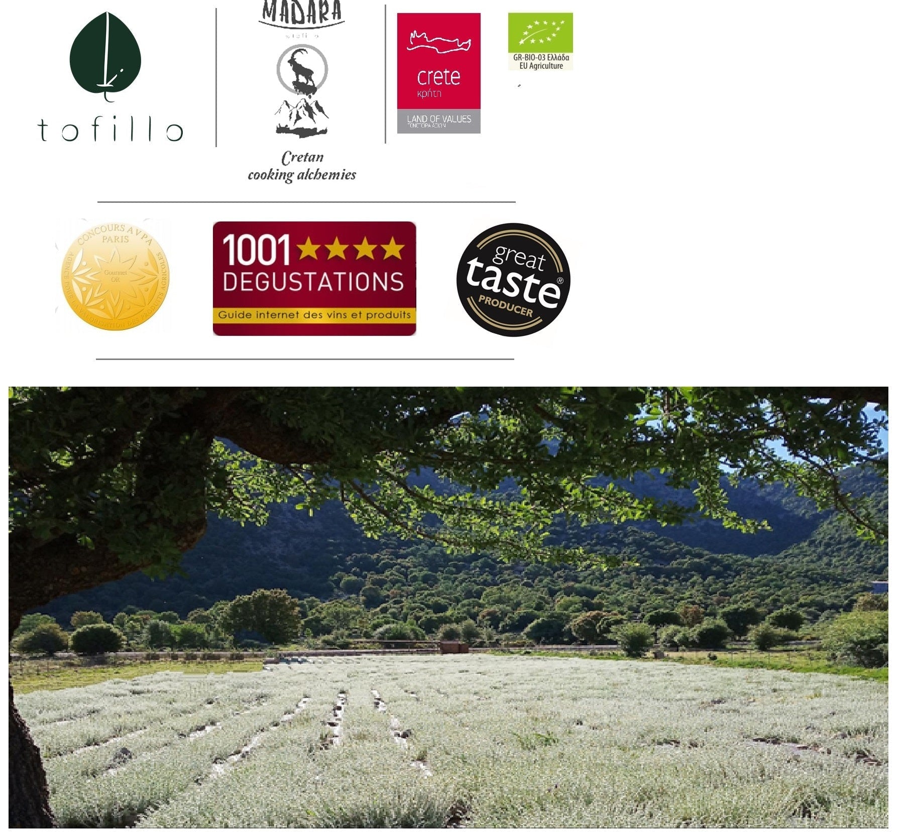 Organic Cretan herbs and tea from Tofillo available at The Bio Foods. Great taste awards.