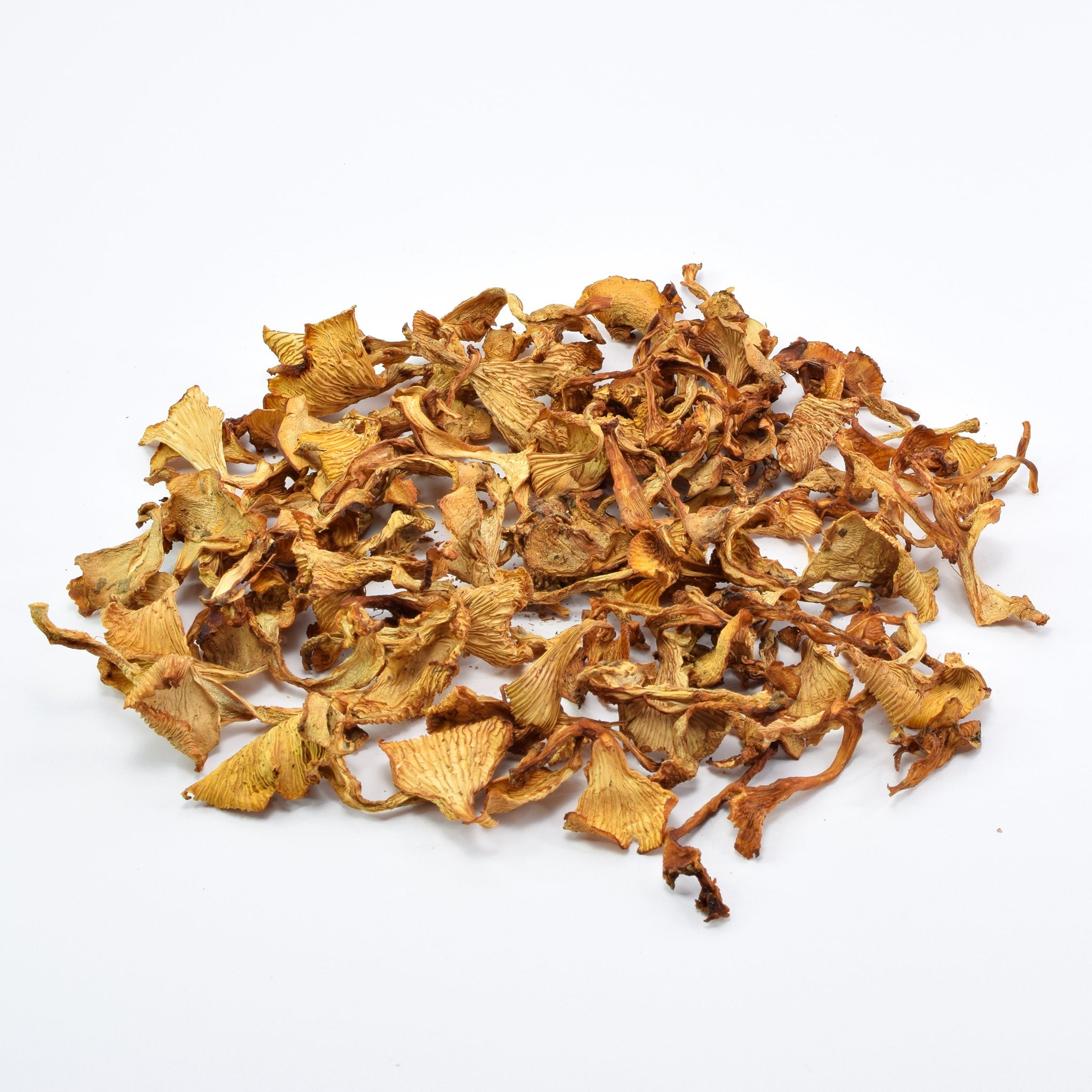 Organic Dried Chanterelles on the table - presenting how mushrooms look like inside the package - The Bio Foods