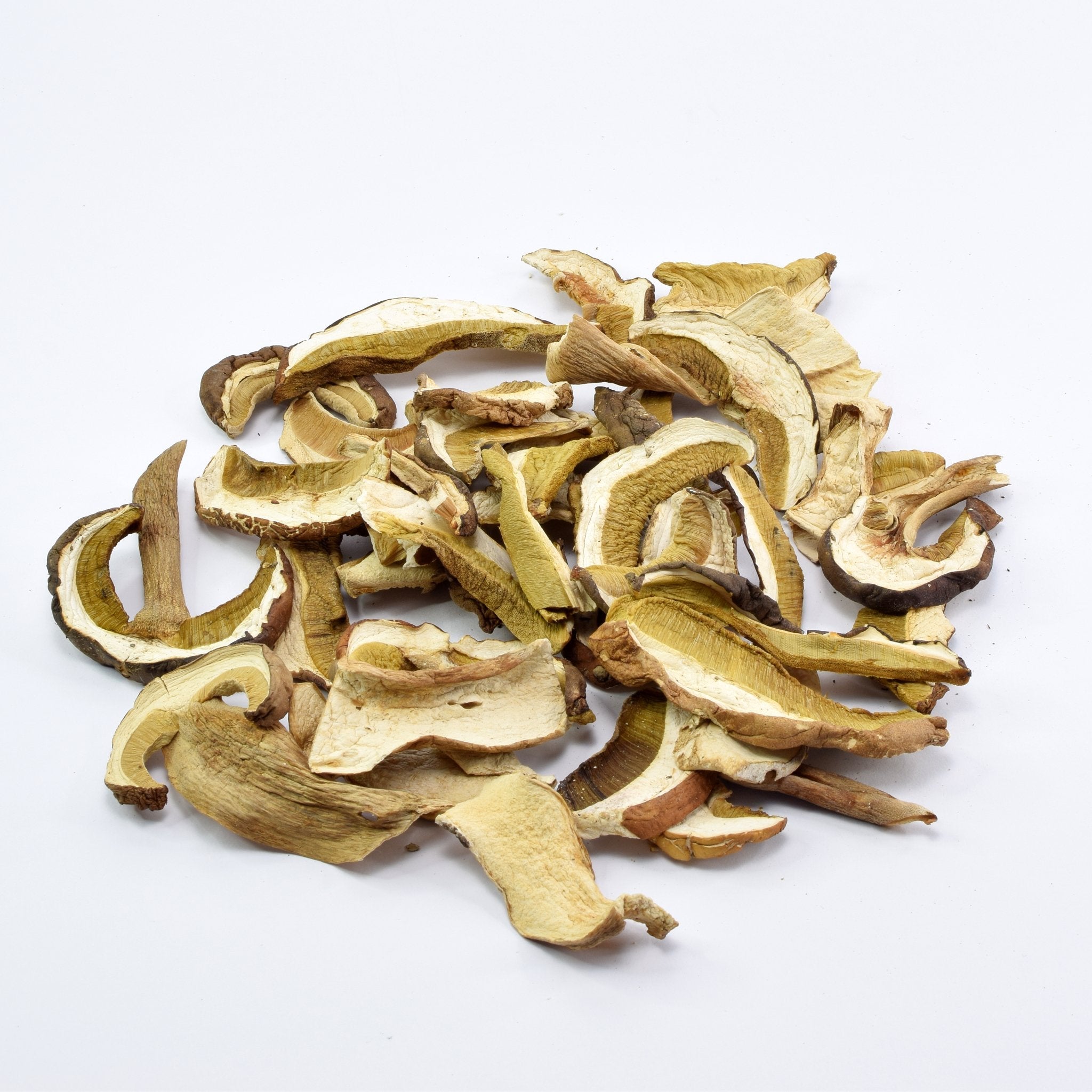 A pieces from of Organic Dried Porcini on the table representing what is inside the package - The Bio Foods
