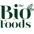 The Bio Foods logo in dark green with leaf detail on a black background.