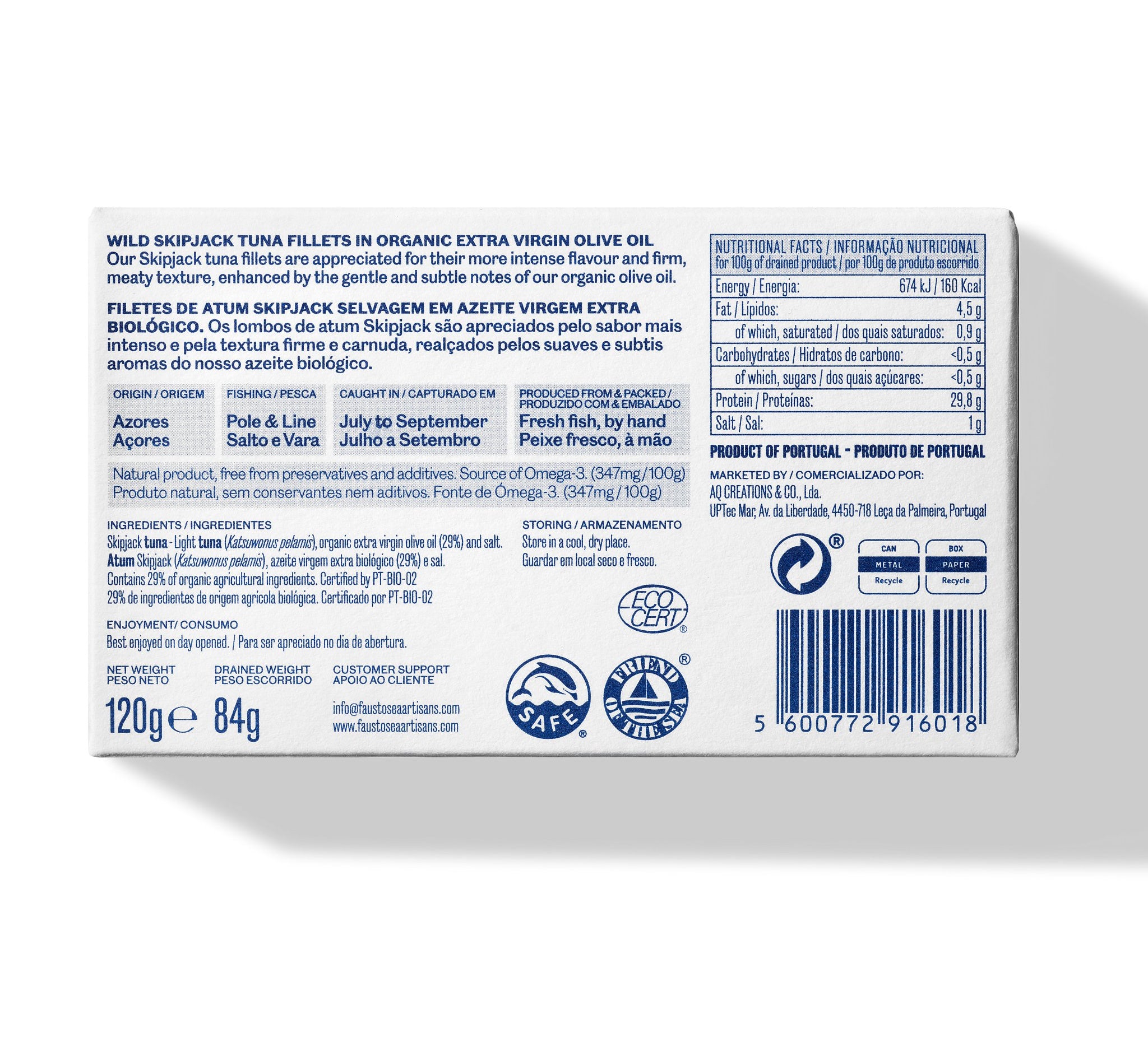 Wild Tuna Fillets in Organic EVOO | Skipjack Tuna from Portugal | The Bio Foods Online