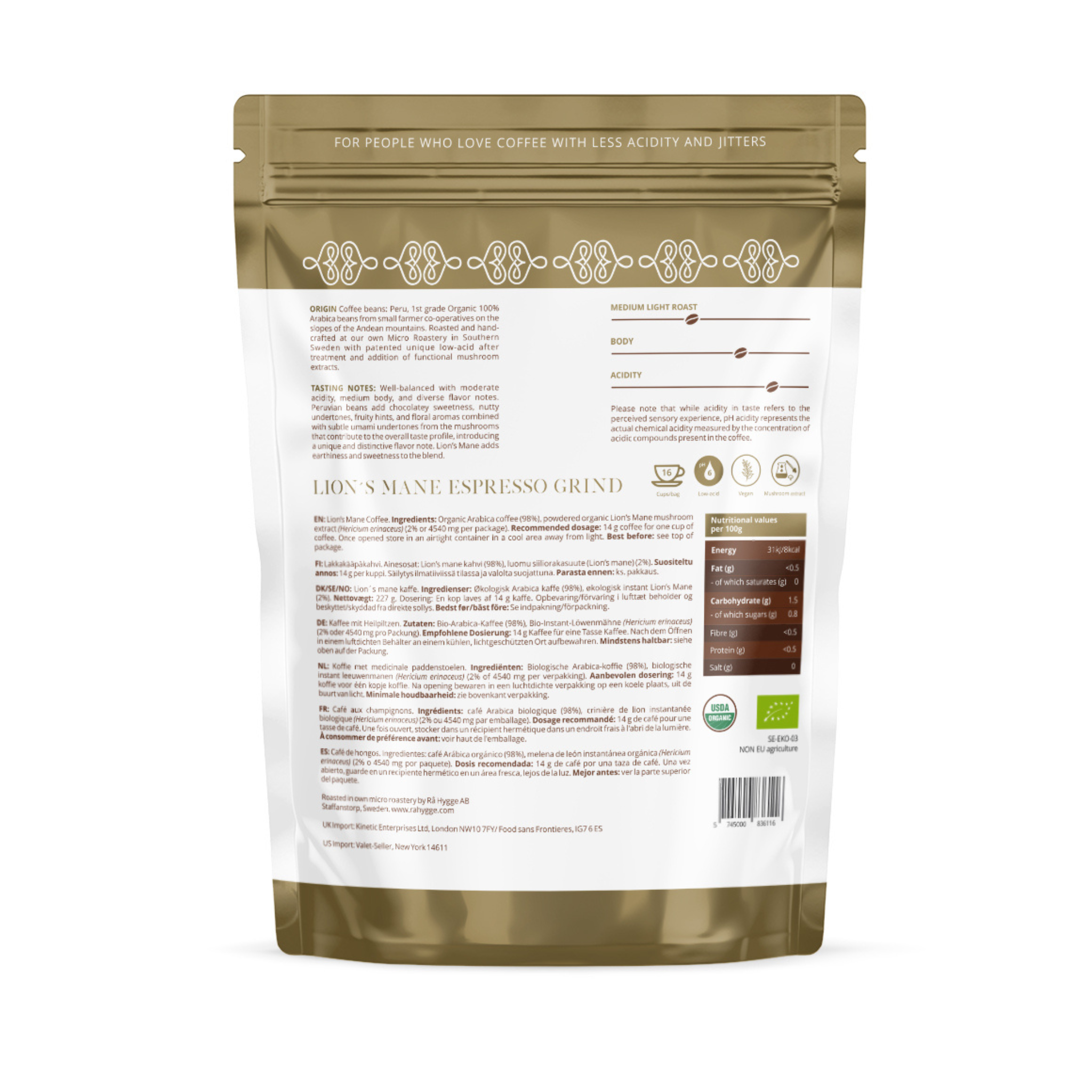 Organic Lion’s Mane mushroom coffee blend for focus and energy available at The Bio Foods.
