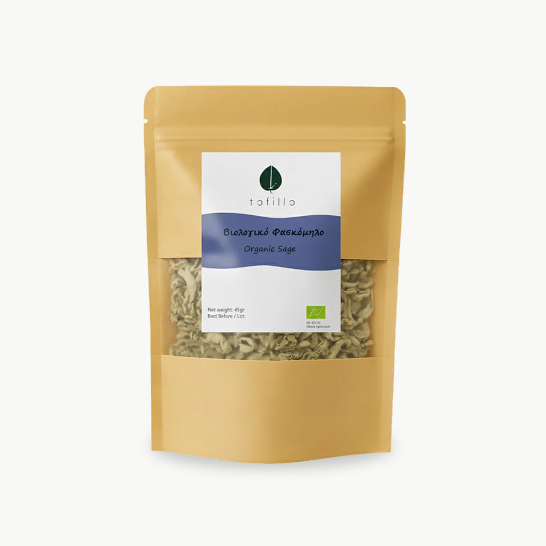 Organic Cretan sage herbal tea leaves in eco pouch by Tofillo