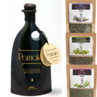 Organic premium elegant bottle of Pamako EVOO with 3 different spices from Crete. Certified Organic and great taste award. 