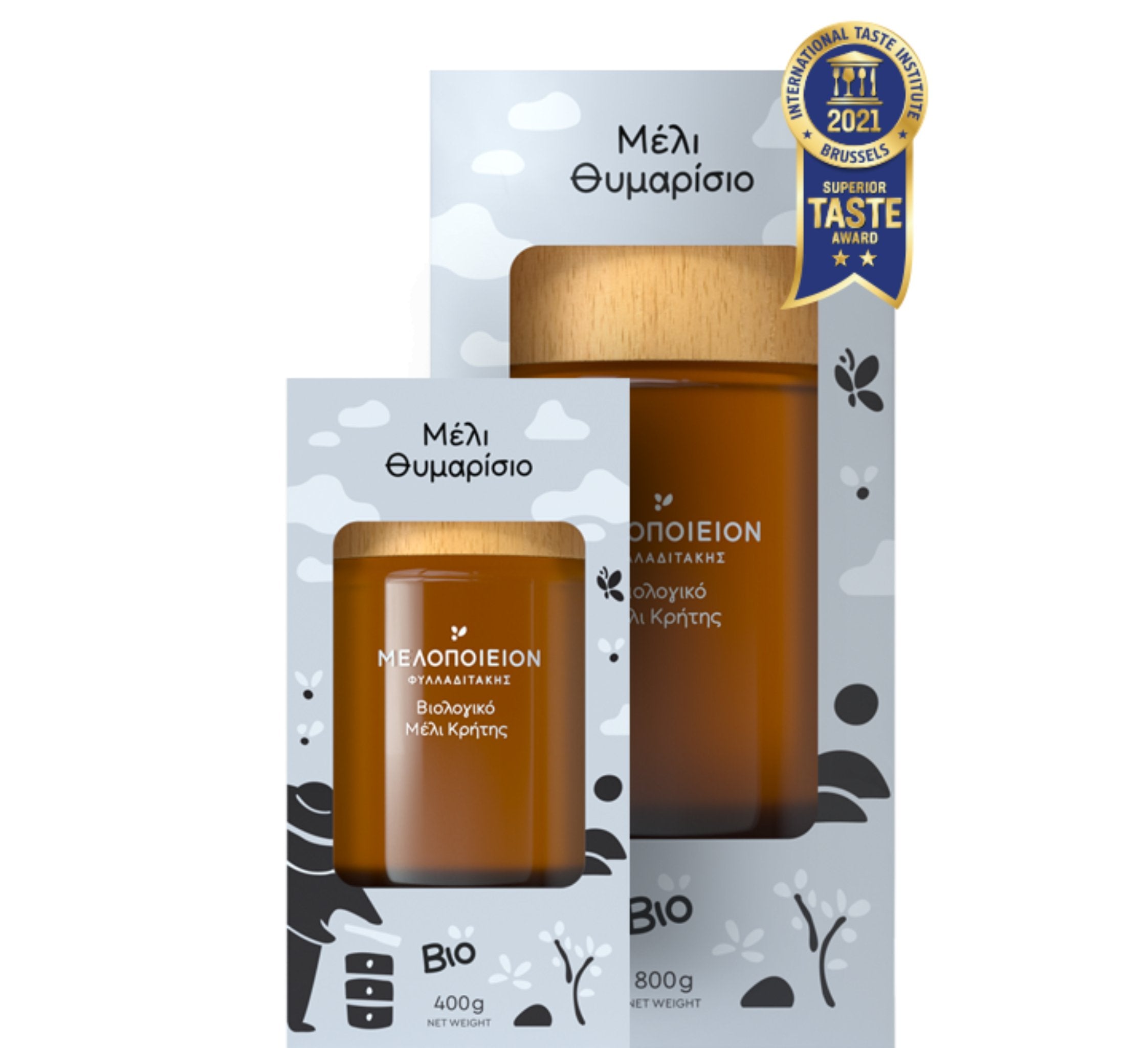 Premium Organic Thyme Honey | Thyme honey from Creta in 2 wooden ld jars in paper box - 400ml and 800ml  | Creatan products | The Bio Foods Berlin